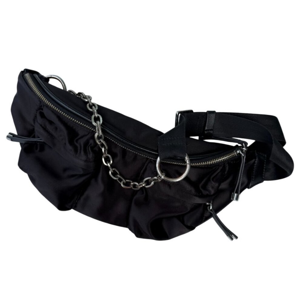 Zara black satin silver chain sling shoulder bag